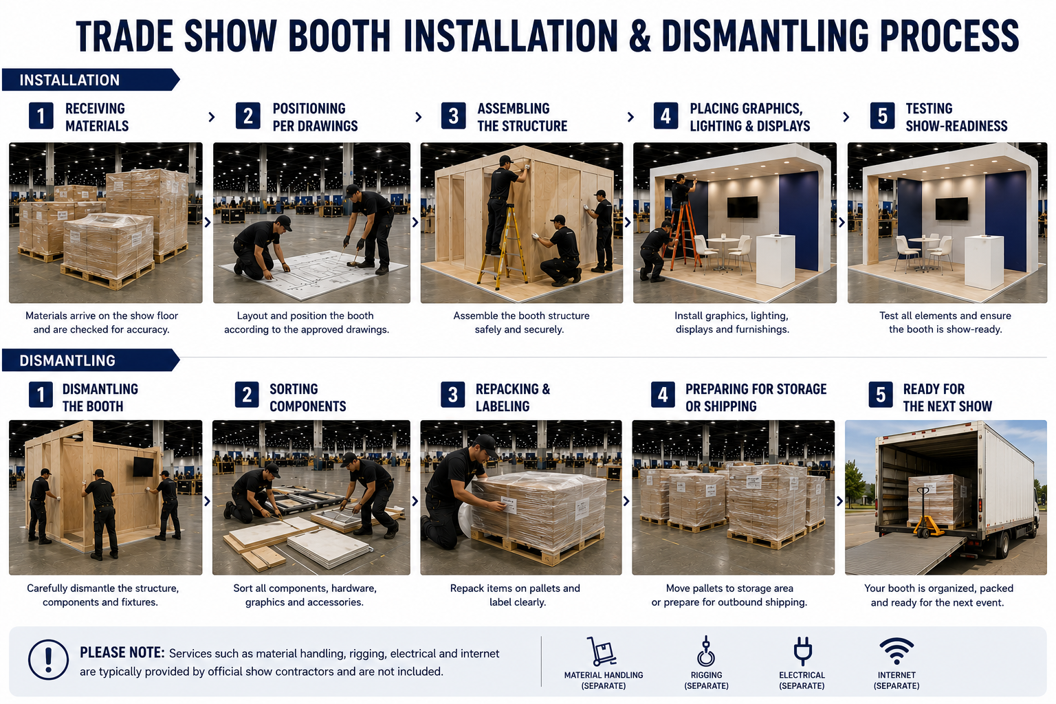 trade show booth installation and dismantling workflow diagram